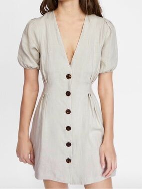 ZARA 100% Linen Button Down Beige Mini Dress